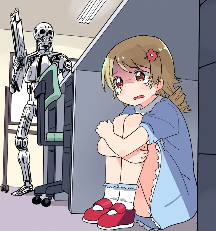 Anime Girl Hiding From a Terminator