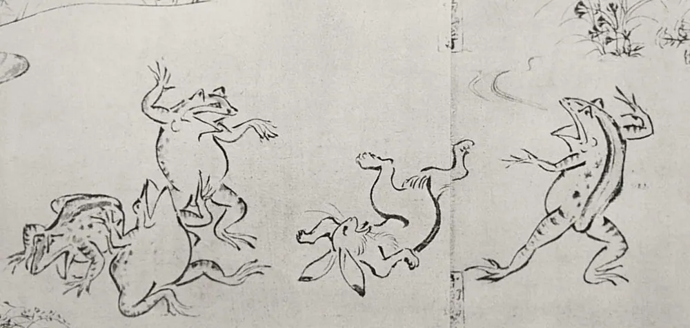 Frogs Wrestling Scroll