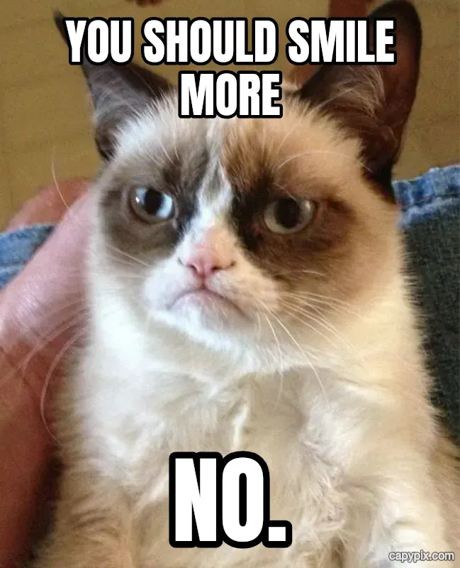 Grumpy Cat meme example: You should smile more / No.