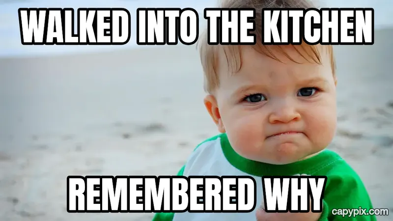 Success Kid meme example: Walked into the kitchen / Remembered why
