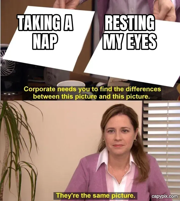 They're the Same Picture meme example: Taking a nap / Resting my eyes