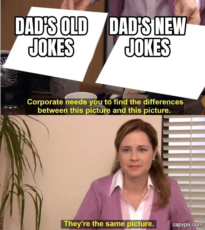 They're the Same Picture meme example: Dad's old jokes / Dad's new jokes