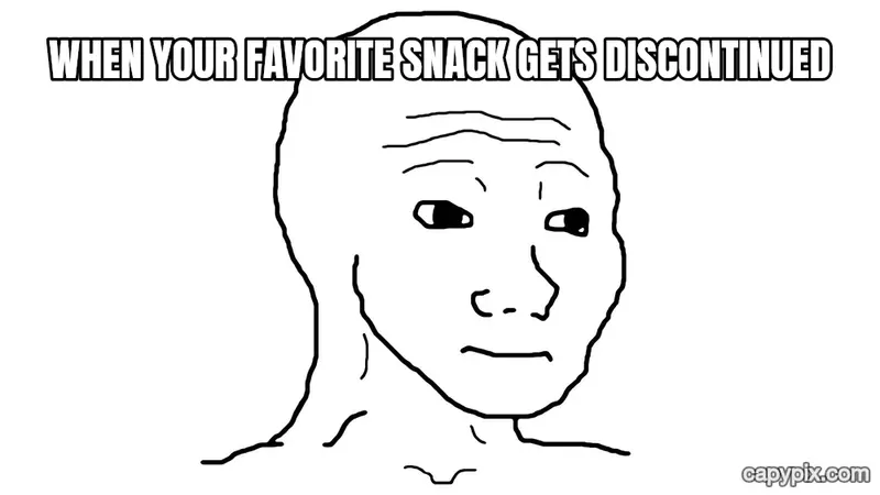 Wojak (Feels Guy) meme example: When your favorite snack gets discontinued